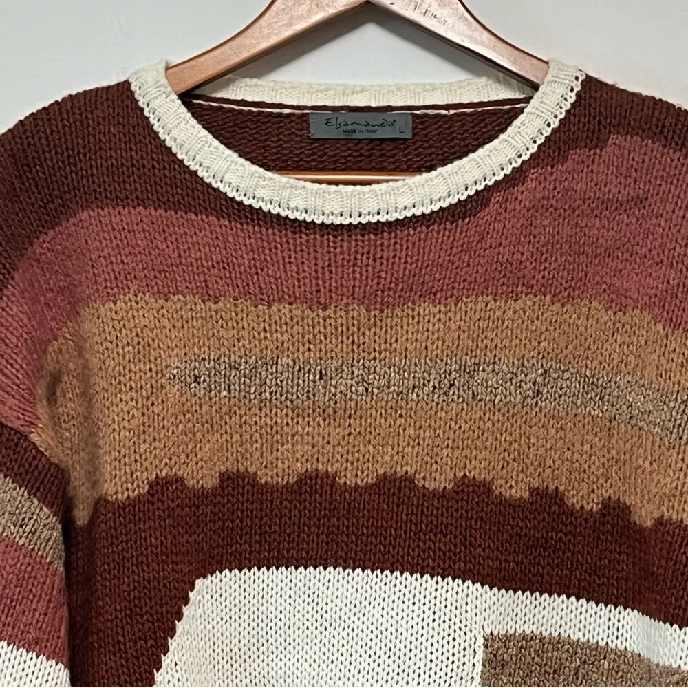 ELSAMADA Sweater Womens L Wool Alpaca Blend Colorblock Abstract Artsy Italy